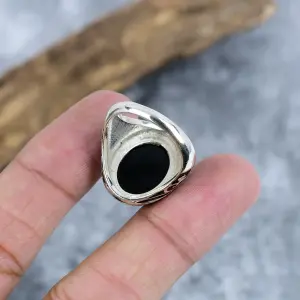 Natural Black Spinel Bezel Statement Ring in 925 Sterling Silver