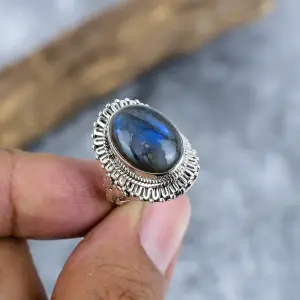 Nakshmart Natural Labradorite 925 Sterling Silver Statement Ring
