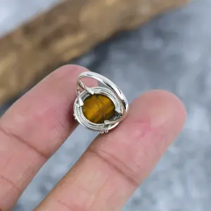 Nakshmart Natural Tiger Eye Silver Statement Ring
