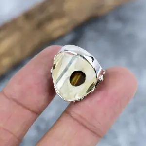 Nakshmart Natural Tiger Eye 925 Sterling Silver Statement Ring