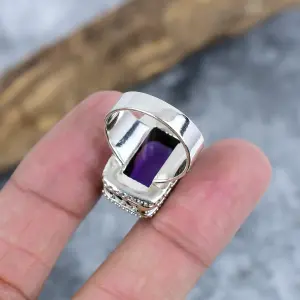 Nakshmart Natural Amethyst Bezel Statement Ring in 925 Sterling Silver