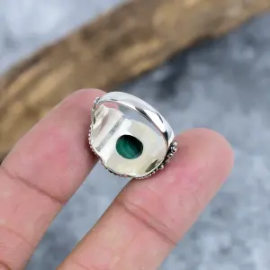 Nakshmart Natural Malachite 925 Sterling Silver Statement Ring