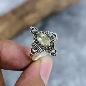 Nakshmart Natural Citrine Bezel Statement Ring in 925 Sterling Silver