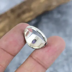 Nakshmart Natural Amethyst 925 Sterling Silver Bezel Statement Ring