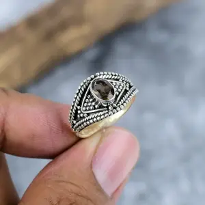 Nakshmart Smoky Topaz 925 Sterling Silver Bezel Statement Ring
