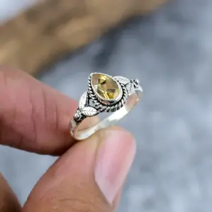 Natural Citrine Bezel Set Statement Ring in 925 Sterling Silver
