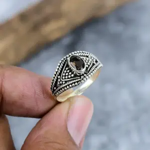 Nakshmart Natural Smoky Topaz 925 Sterling Silver Statement Ring