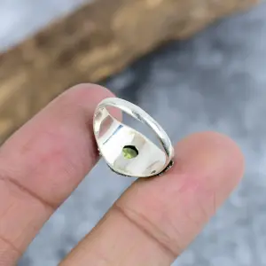 Nakshmart Natural Peridot 925 Sterling Silver Bezel Statement Ring