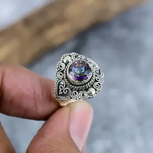Nakshmart Natural Mystic Topaz 925 Sterling Silver Statement Ring
