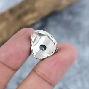 Nakshmart Natural Mystic Topaz 925 Sterling Silver Statement Ring
