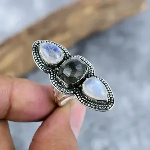 Nakshmart Natural Moonstone Statement Ring 925 Sterling Silver