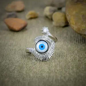 Nakshmart Natural Evil Eye Statement Ring in Solid 925 Sterling Silver