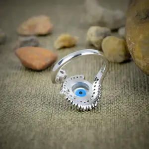 Nakshmart Natural Evil Eye Statement Ring in Solid 925 Sterling Silver