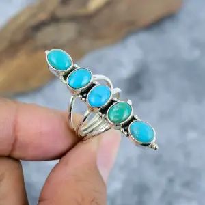 Nakshmart Natural Turquoise 925 Sterling Silver Statement Ring
