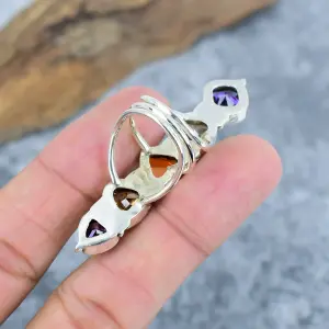Nakshmart 925 Sterling Silver Lab-Created Moonstone Statement Ring