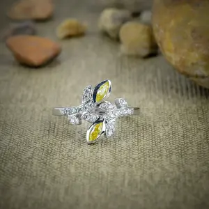 Nakshmart 925 Sterling Silver Lab Citrine Bezel Statement Ring