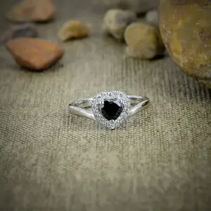 Nakshmart Natural Black Spinel Bezel Statement Ring in 925 Silver