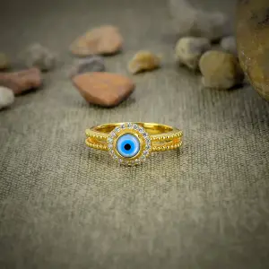 Nakshmart 925 Sterling Silver Evil Eye Bezel Set Statement Ring
