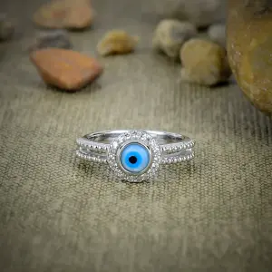 Nakshmart 925 Sterling Silver Evil Eye Bezel Statement Ring
