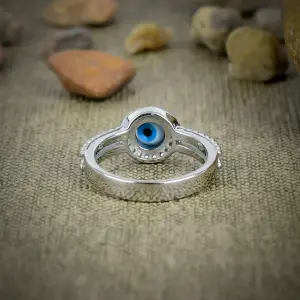 Nakshmart 925 Sterling Silver Evil Eye Bezel Statement Ring