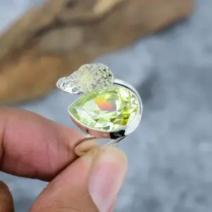 Nakshmart 925 Sterling Silver Lemon Quartz Statement Bezel Ring