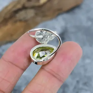 Nakshmart 925 Sterling Silver Lemon Quartz Statement Bezel Ring