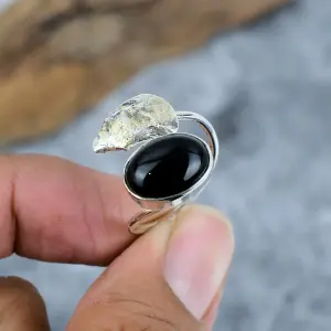 Nakshmart Natural Black Onyx 925 Sterling Silver Statement Ring