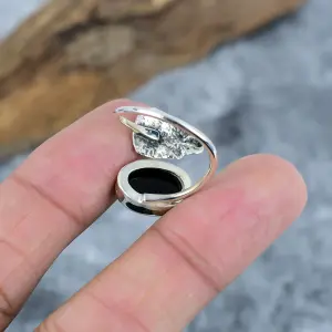 Nakshmart Natural Black Onyx 925 Sterling Silver Statement Ring