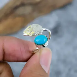 Nakshmart Natural Turquoise 925 Sterling Silver Statement Ring