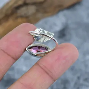 Nakshmart 925 Sterling Silver Lab Ruby Bezel Statement Ring