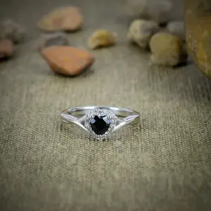 Nakshmart Black Spinel Statement Ring in 925 Sterling Silver