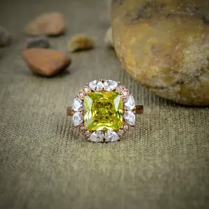 Nakshmart 925 Sterling Silver Bezel Set Peridot Statement Ring