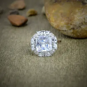 Nakshmart 925 Sterling Silver Bezel Set White Topaz Statement Ring