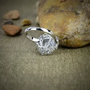 Nakshmart 925 Sterling Silver Bezel Set White Topaz Statement Ring
