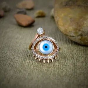 Nakshmart 925 Sterling Silver Evil Eye Statement Ring for Women