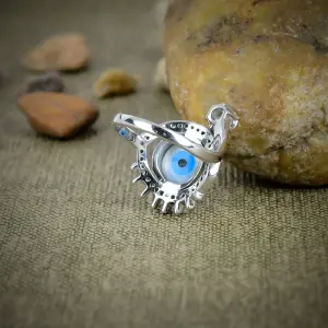 Nakshmart 925 Sterling Silver Evil Eye Bezel Statement Ring