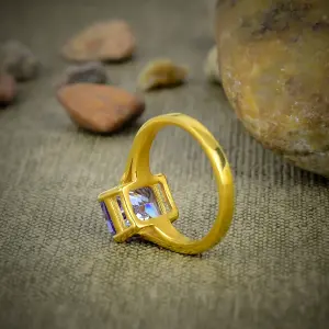 Nakshmart Natural Amethyst 925 Sterling Silver Bezel Statement Ring