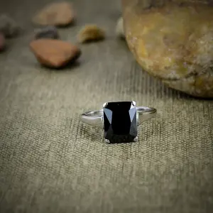 Nakshmart Natural Black Spinel Statement Ring in 925 Sterling Silver