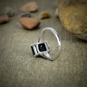 Nakshmart Natural Black Spinel Statement Ring in 925 Sterling Silver