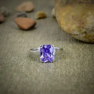 Nakshmart 925 Sterling Silver Bezel Set Tanzanite Statement Ring