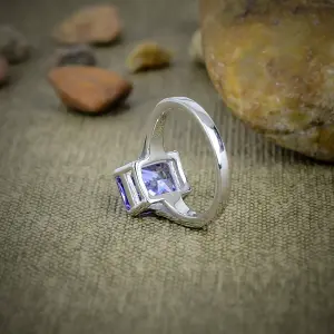 Nakshmart 925 Sterling Silver Bezel Set Tanzanite Statement Ring
