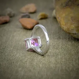 Nakshmart Pink Kunzite 925 Sterling Silver Bezel Statement Ring