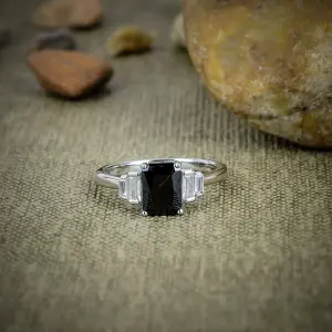 Black Spinel 925 Sterling Silver Bezel Statement Ring by Nakshmart