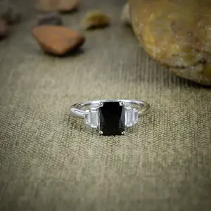 Nakshmart Black Spinel 925 Sterling Silver Statement Bezel Ring