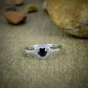 Nakshmart Natural Black Spinel 925 Sterling Silver Bezel Statement Ring