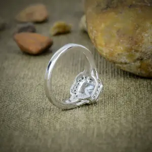 Nakshmart 925 Sterling Silver Bezel Set White Topaz Statement Ring