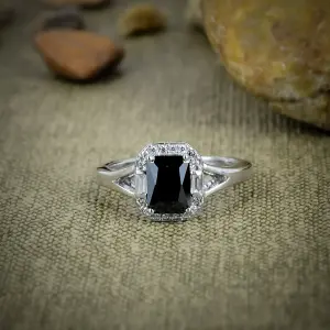 Nakshmart Black Spinel Bezel Set Sterling Silver Statement Ring