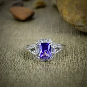 Nakshmart 925 Sterling Silver Lab Tanzanite Bezel Statement Ring