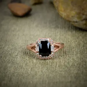 Nakshmart Black Spinel 925 Sterling Silver Bezel Statement Ring