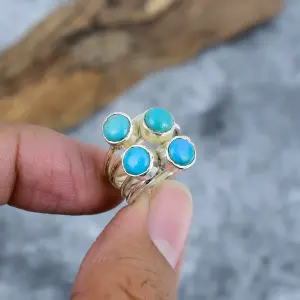 Nakshmart Natural Turquoise Statement Ring in 925 Sterling Silver